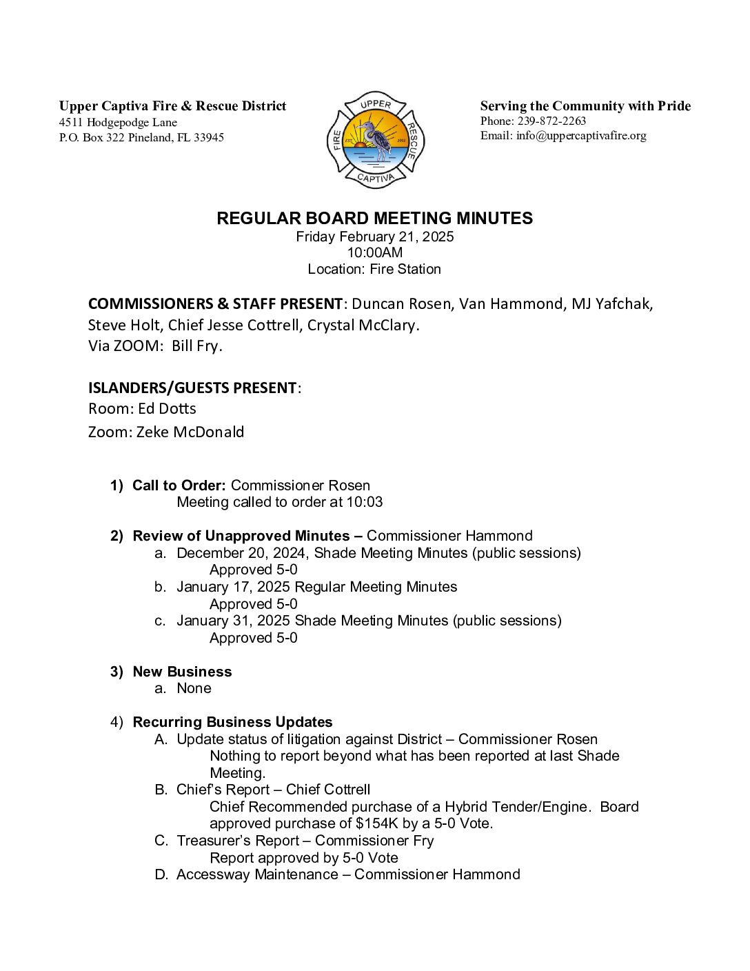 Minutes Feburary 21 2025 Regular Board Meeting Approved