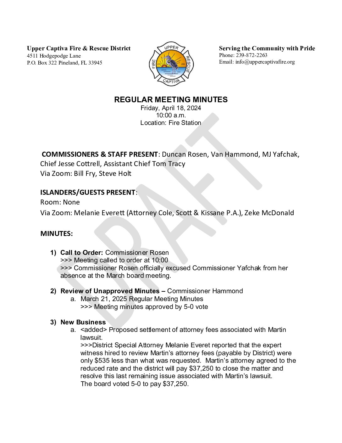 Minutes April 18 2025 Regular Board Meeting Approved