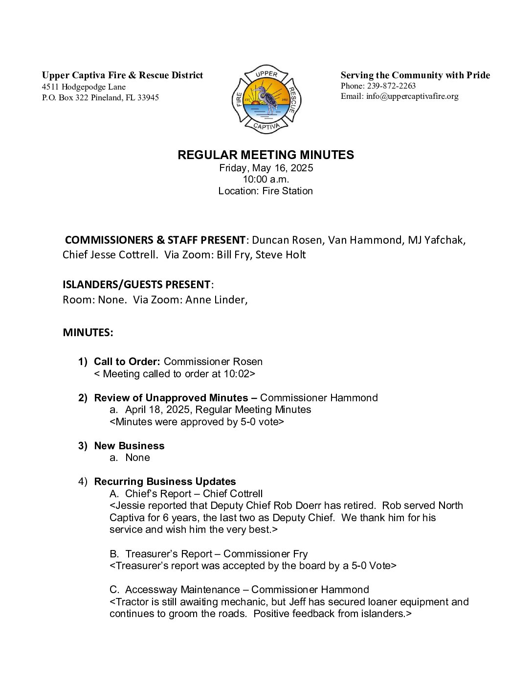 Minutes May 16 2025 Regular Board Meeting APPROVED