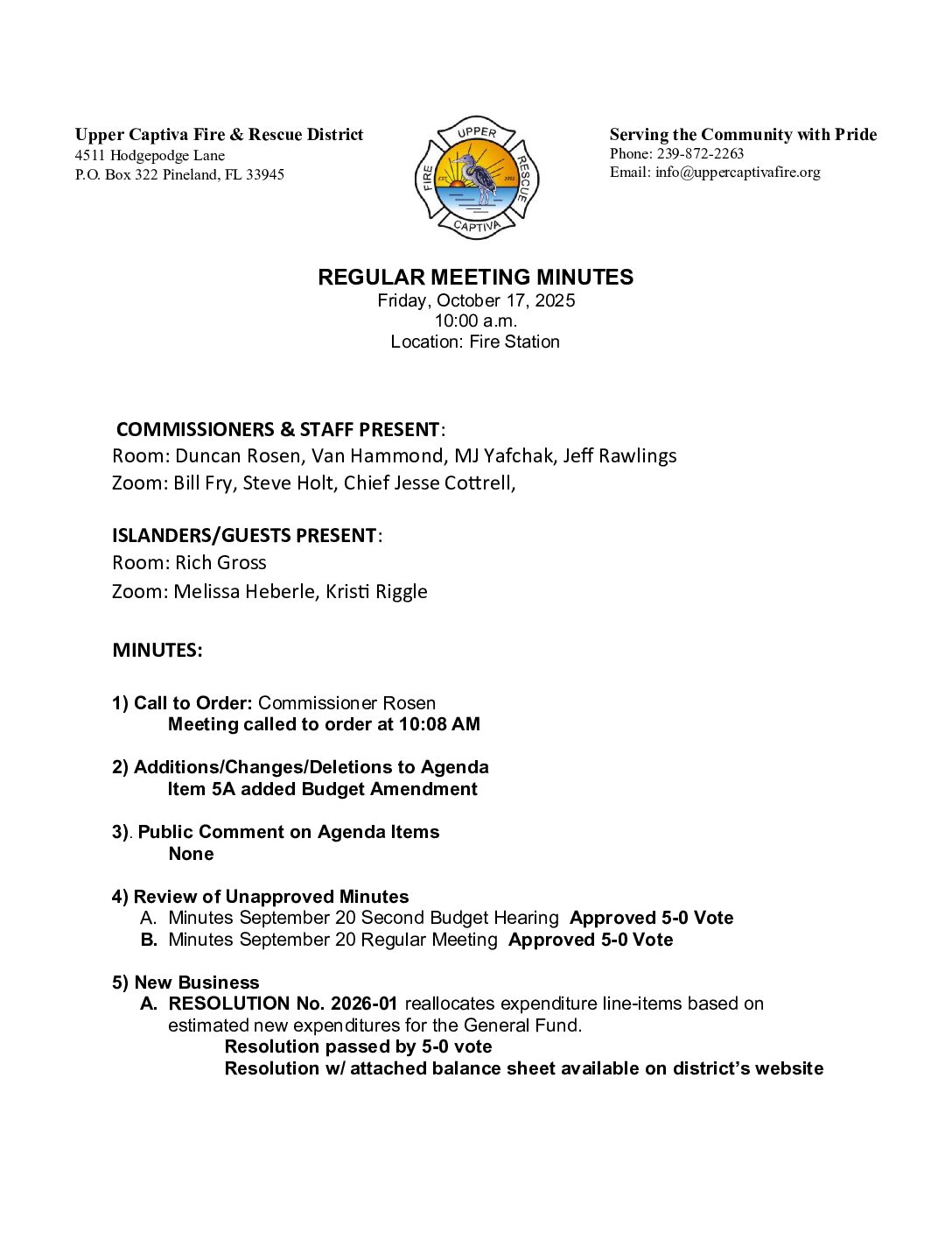 Minutes October 17 Board Meeting Approved