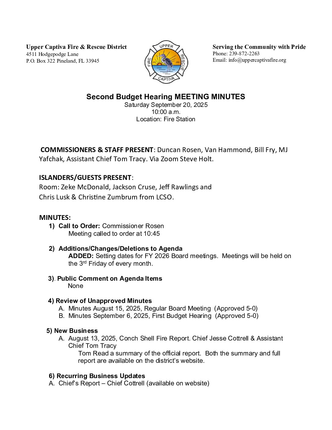 Minutes September 20 2025 Regular Board Meeting Approved