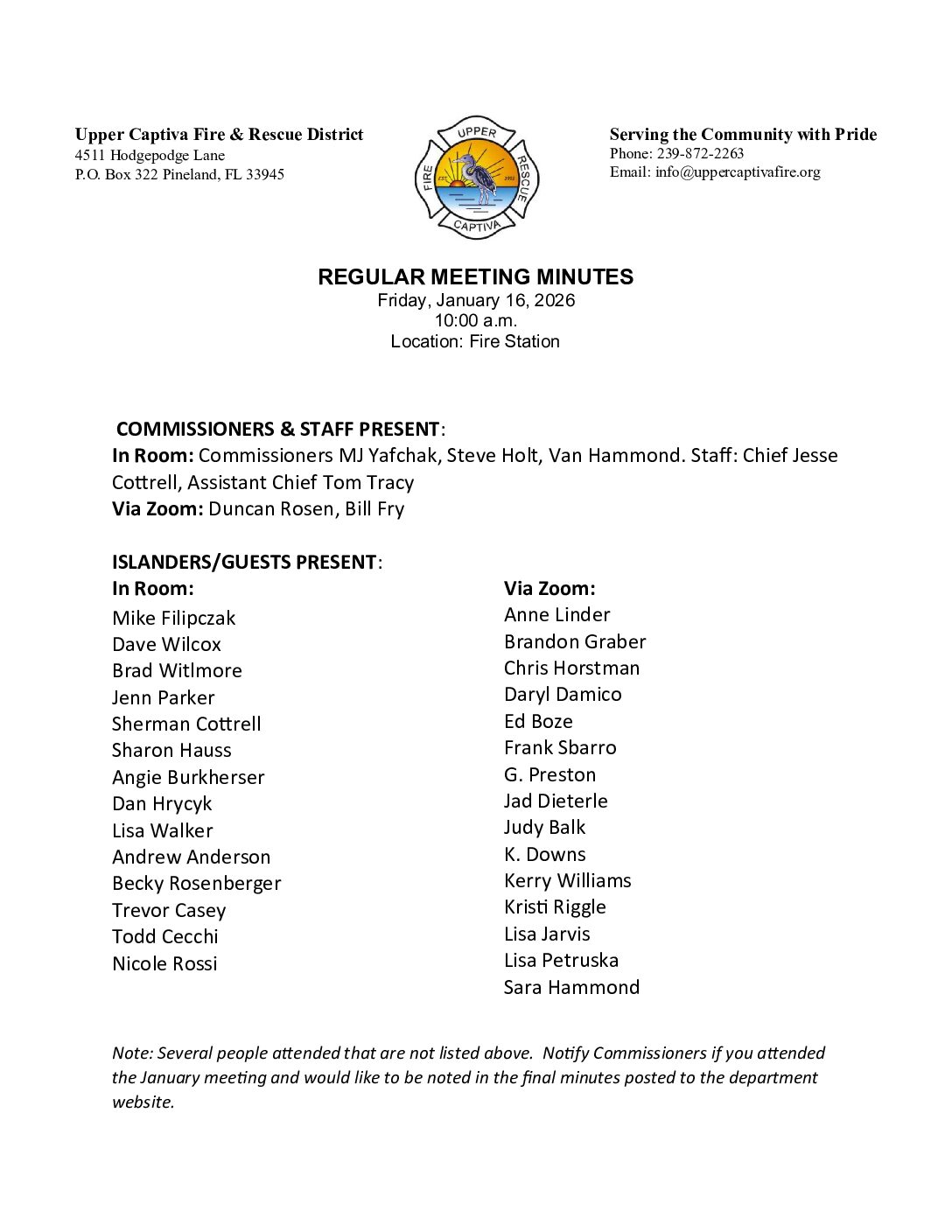 Minutes January 16 2026 Regular Board Meeting APPROVED