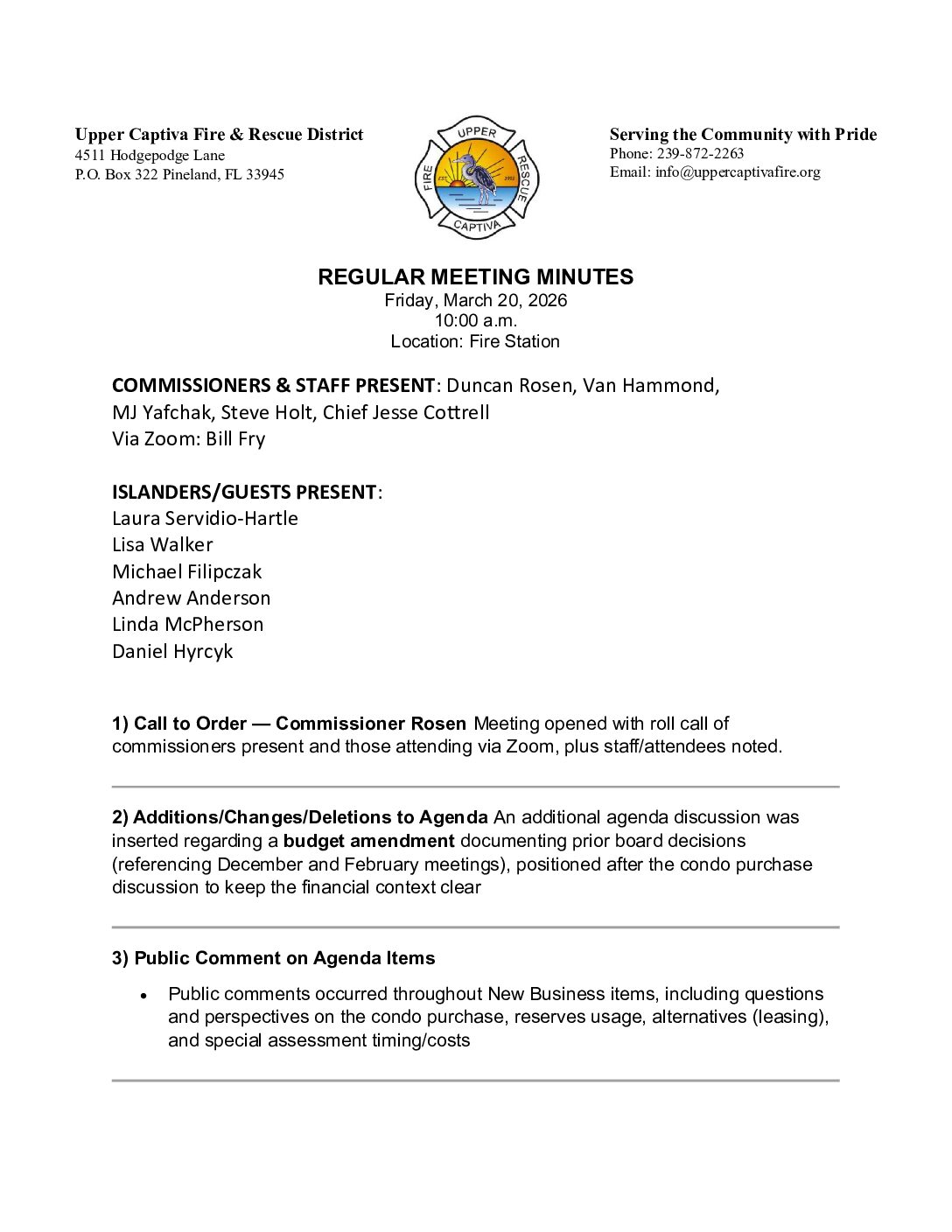 Minutes March 20 2026 Regular Board Meeting